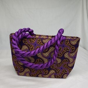 Purple Boho African Art Handbag Zippered Casual Twisted Cord Lightweight